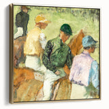 Side view of a framed canvas depicting a vintage Edgar Degas landscape painting in muted tones, ideal for bedroom wall art.