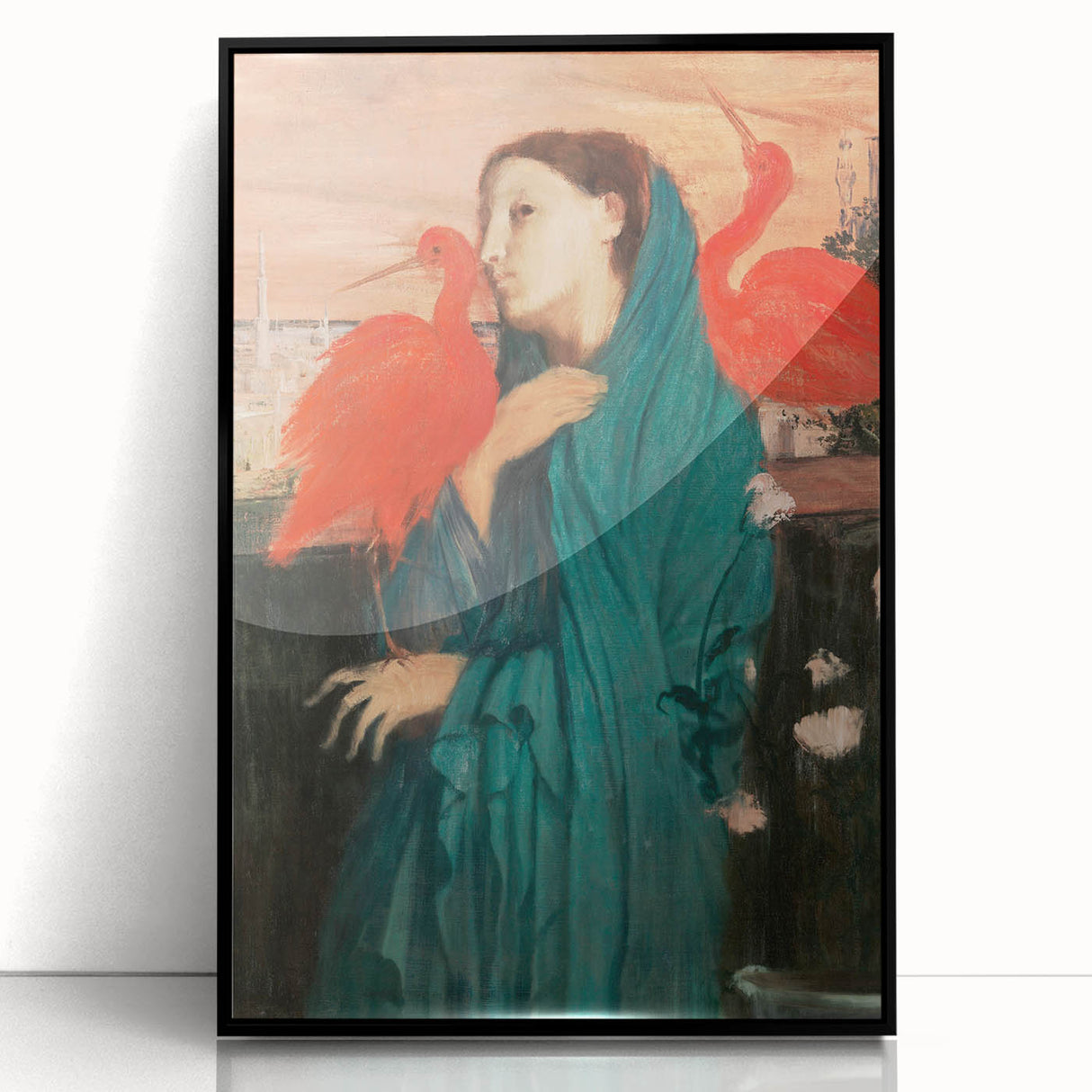 Large abstract wall art featuring a mid-century modernist style in subdued earth tones, framed in black acrylic.