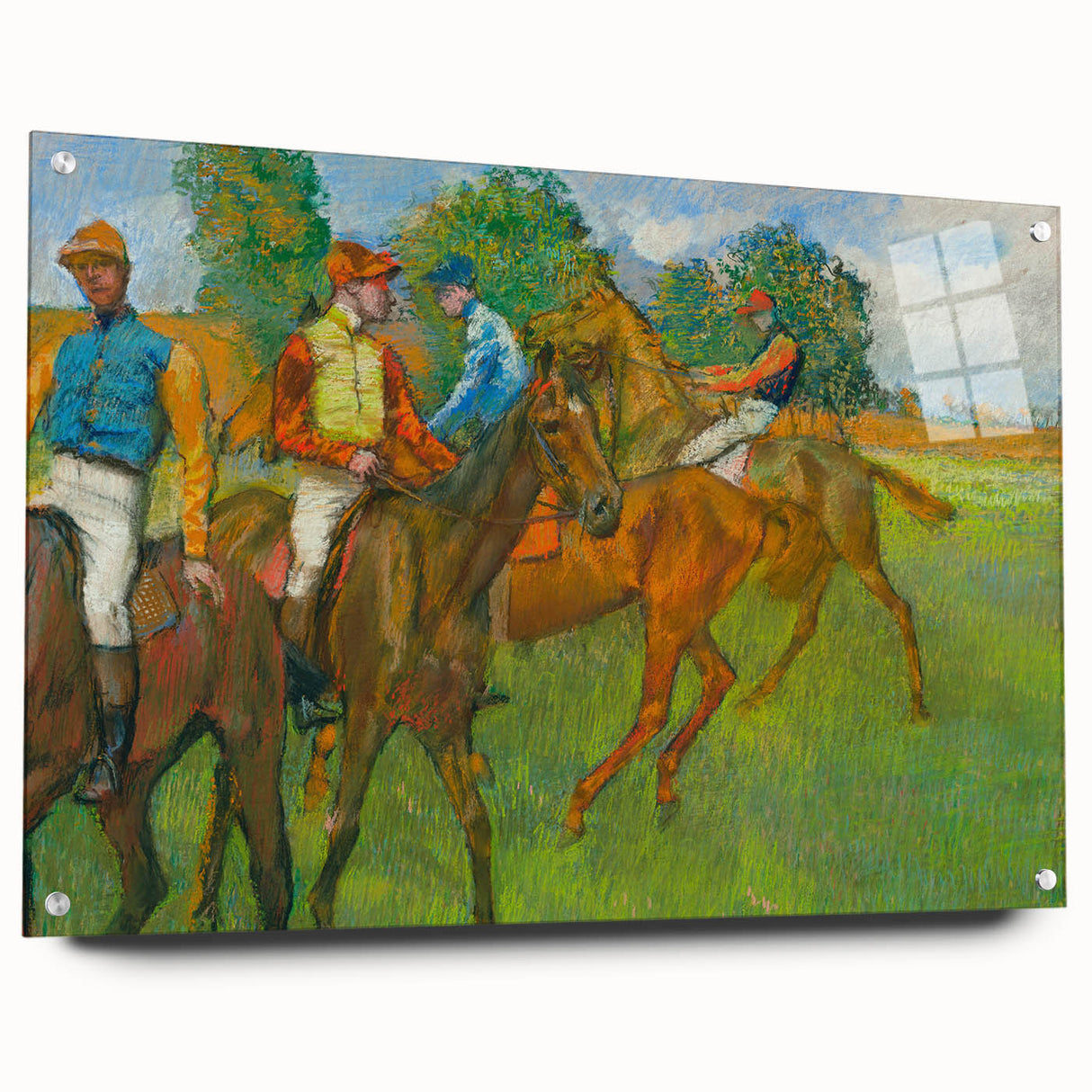 Side view of an Edgar Degas-inspired acrylic print showing dancers, set in muted pastel tones.