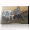 Large abstract wall art featuring a mid-century modernist design in muted earth tones, framed in black acrylic.
