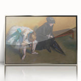 Mid-century modernist art of ballerinas, in muted pastel shades, framed acrylic, ideal for nursery wall art.