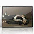 Large abstract wall art featuring mid-century modernist design in a black framed acrylic, with bold black and white tones.