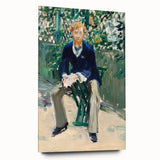 Side view of an Edouard Manet-inspired large abstract wall art on acrylic glass, featuring muted earthy tones.