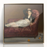 Edouard Manet painting, 'Bar at the Folies-Bergère', framed in gold acrylic, featuring mid-century modernist style.