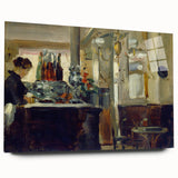 Side view of an Edouard Manet-inspired large abstract wall art on acrylic glass, featuring muted earth tones.