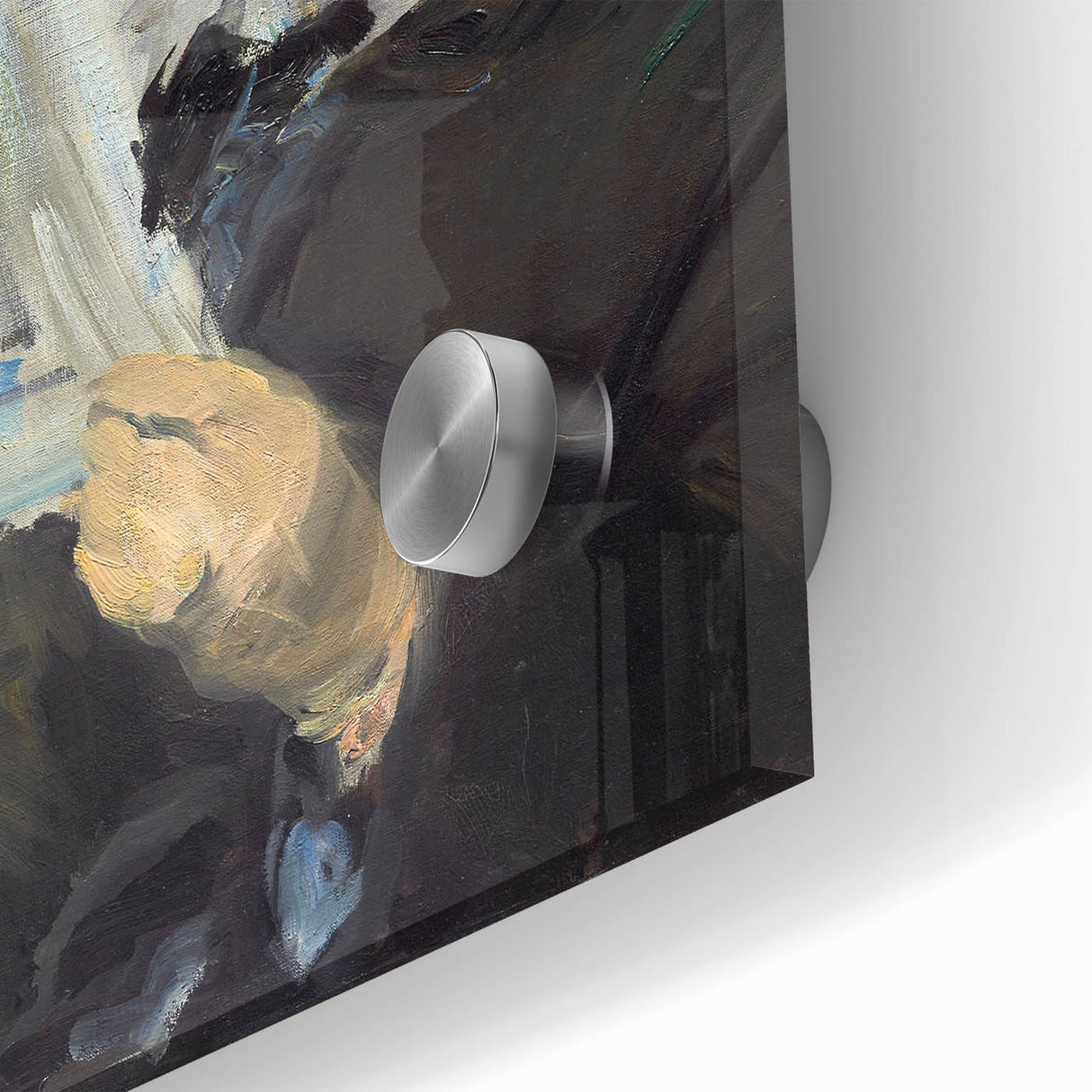 Large abstract wall art featuring a close-up of an Edouard Manet painting in muted tones on acrylic glass.