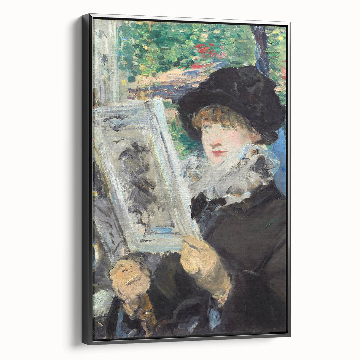 Black and white wall art depicting a vintage landscape painting on framed canvas, suitable for bedroom decor.