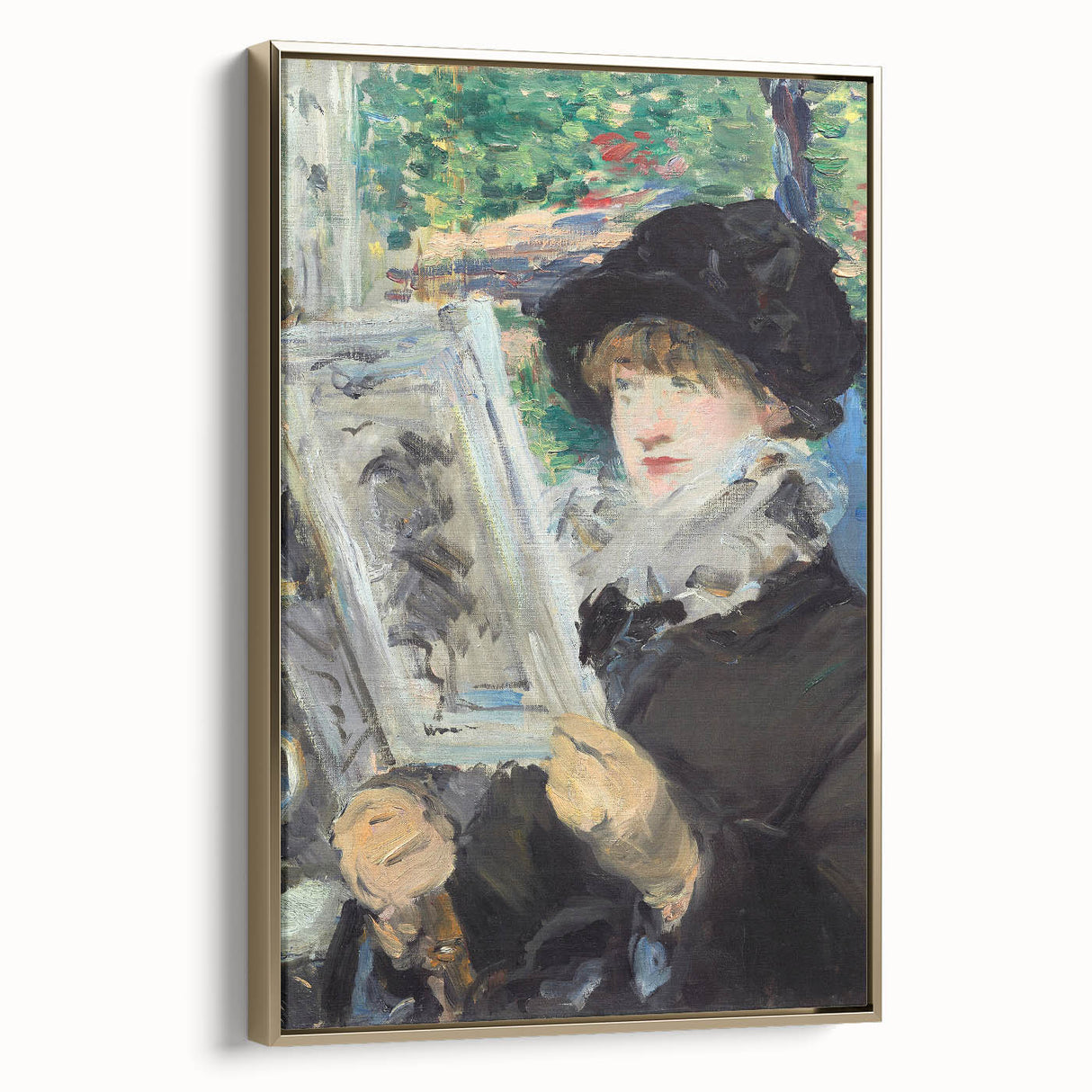 Framed canvas of Edouard Manet's landscape painting in muted colors, ideal for bedroom wall art.