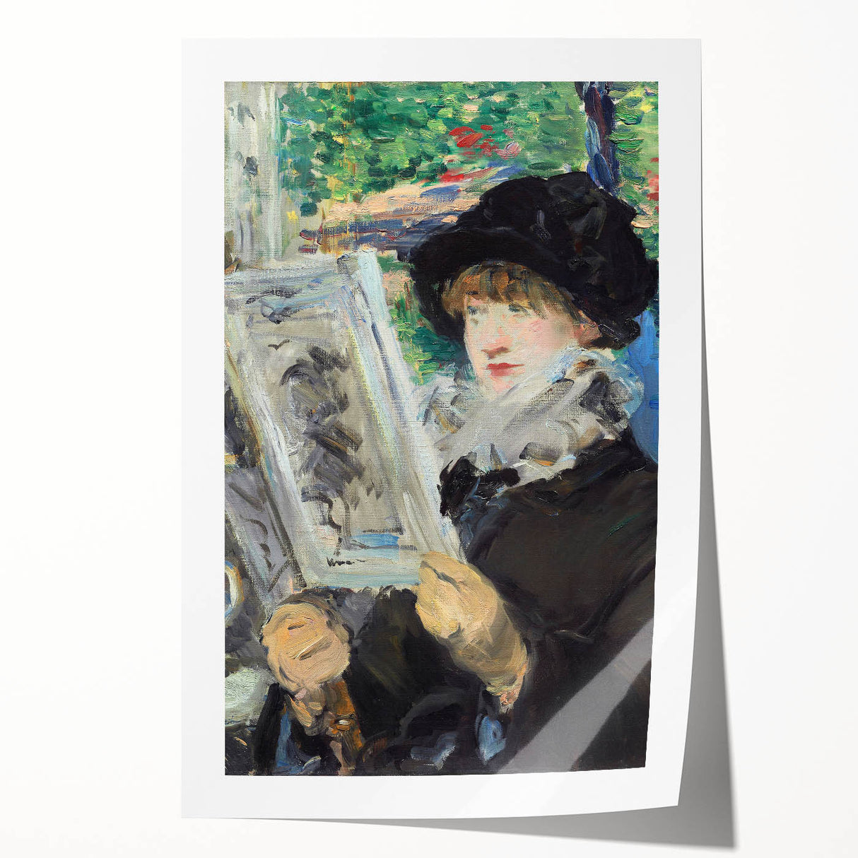 Edouard Manet floral painting print on rolled canvas, featuring soft pink and green tones, ideal for art wall dining room.