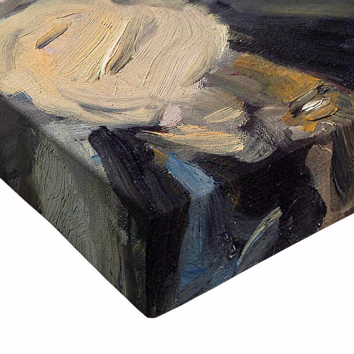 Black and white landscape art painting on large stretched canvas, featuring a tranquil river scene.