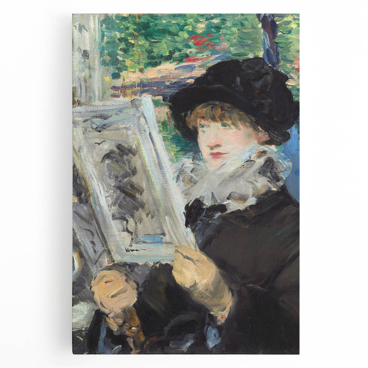 Black and white print of Edouard Manet's artwork on stretched canvas, ideal for kitchen wall art.