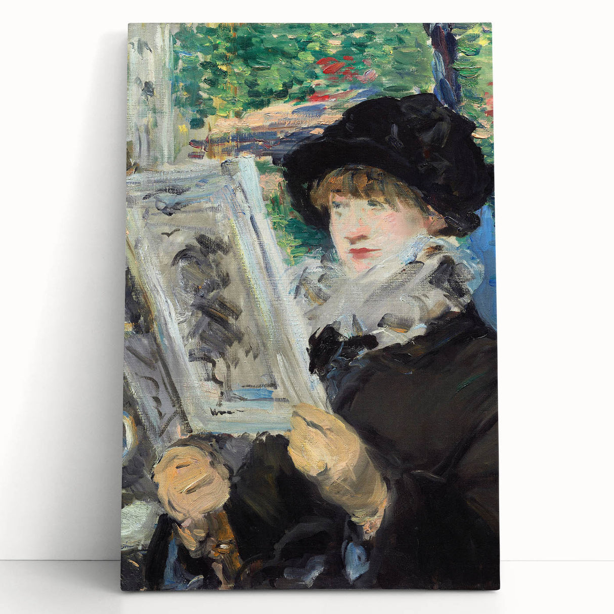 Black and white print of Edouard Manet's artwork on stretched canvas, ideal for kitchen wall art or bedroom ambiance.