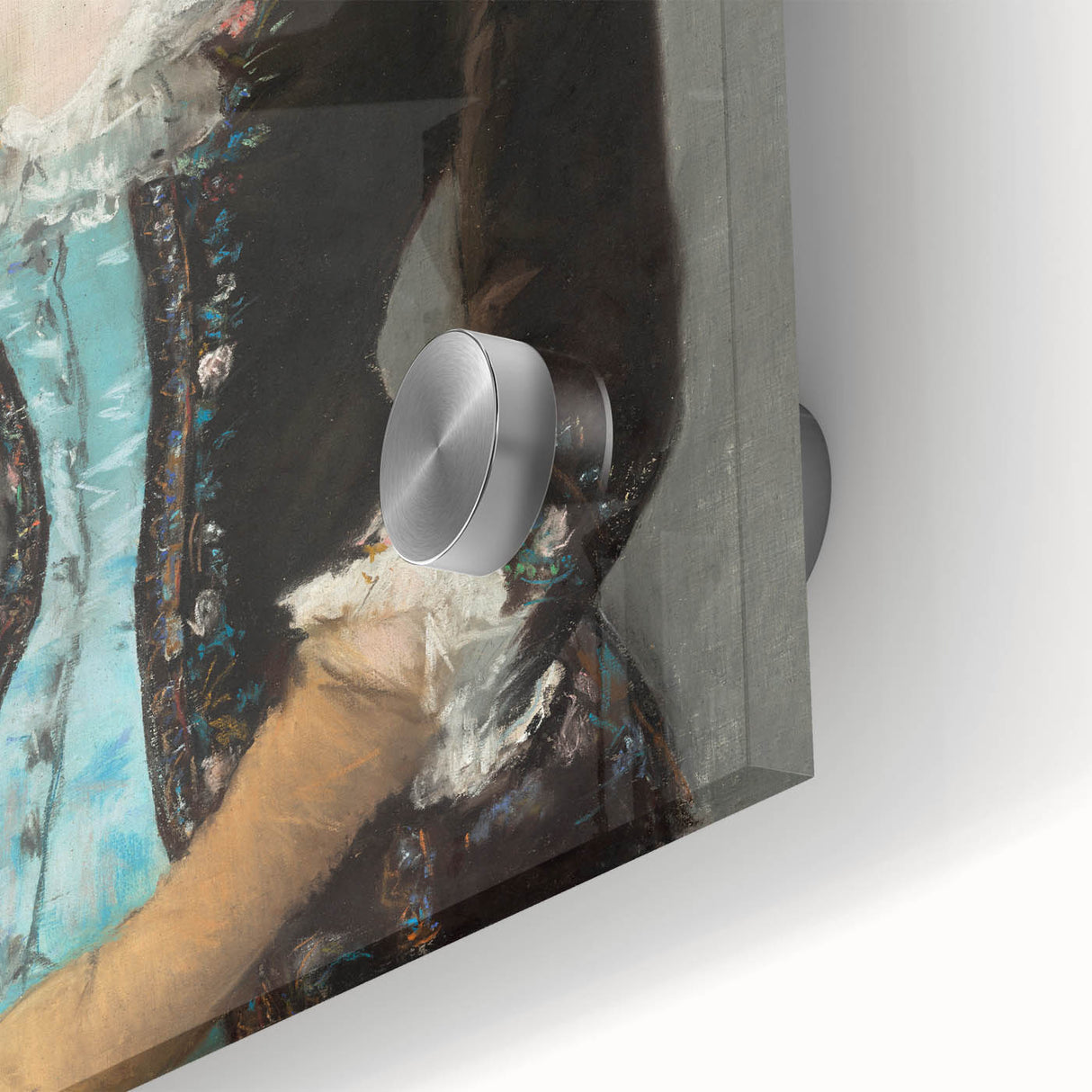 Mid-century modernist art of abstract forms in muted earth tones on large acrylic glass, ideal for dining room art.