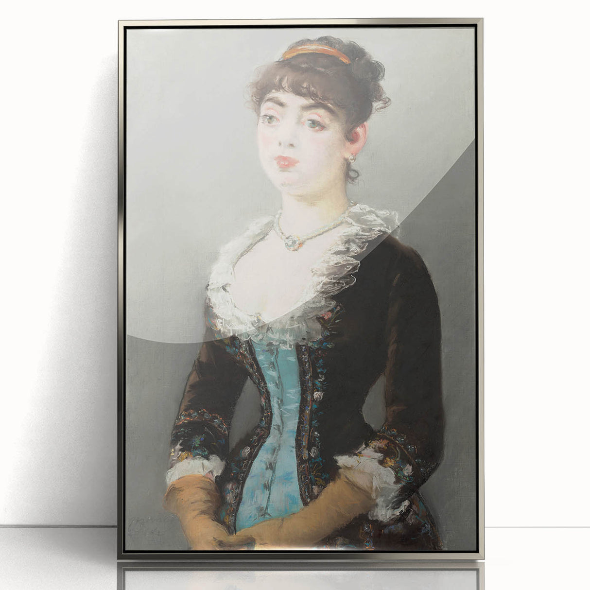 Edouard Manet mid-century modernist art on acrylic in a silver frame, featuring muted colors, ideal for nursery wall art.