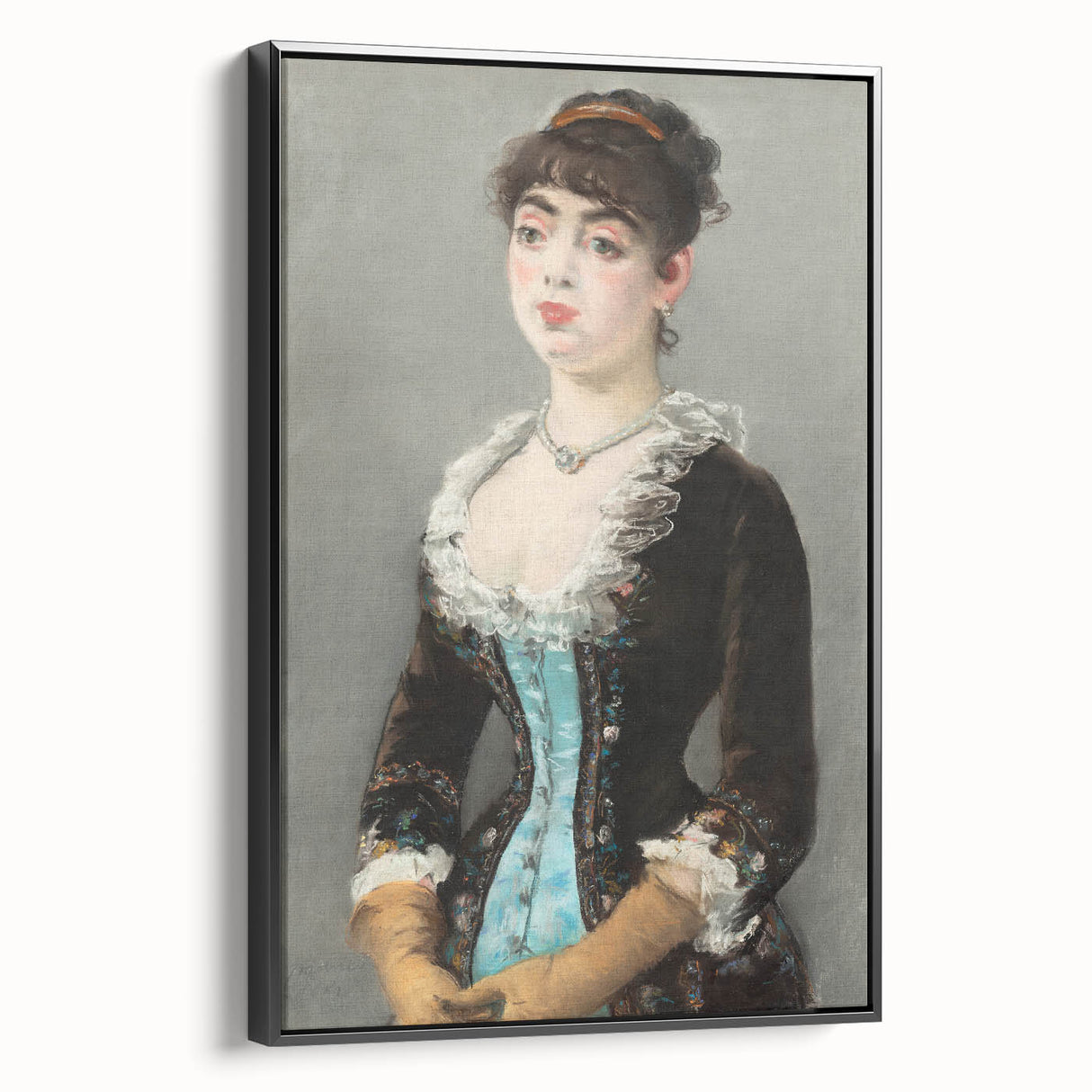 Black and white wall art featuring a vintage poster art style landscape painting on framed canvas, ideal for bedroom decor.