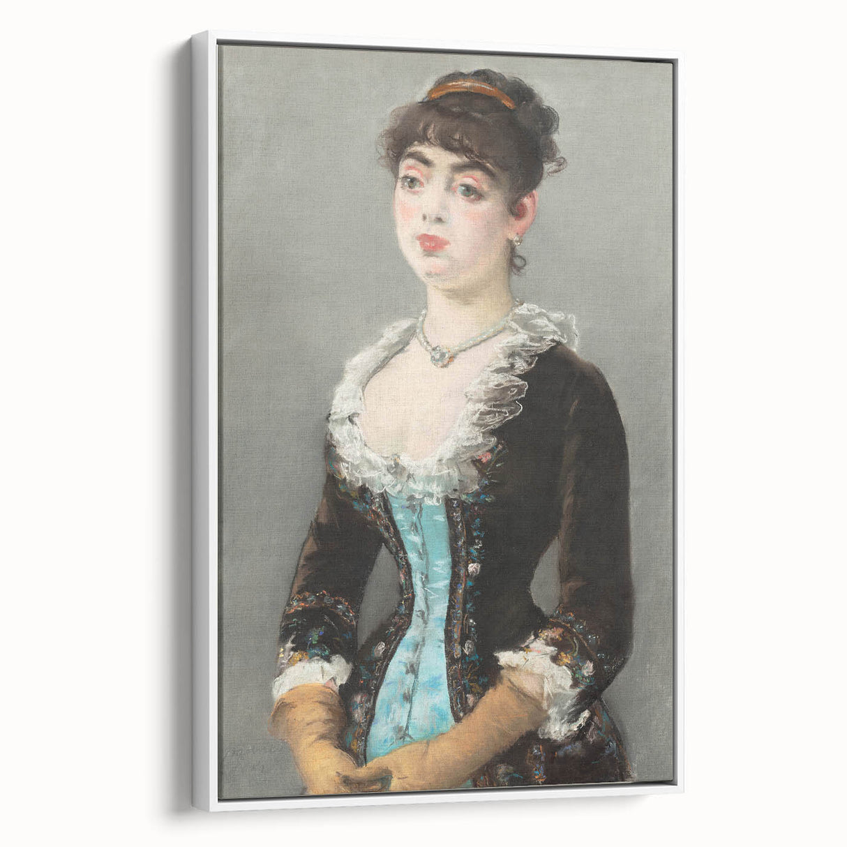 Vintage poster art of a colorful street scene by Édouard Manet, printed on a large framed canvas.