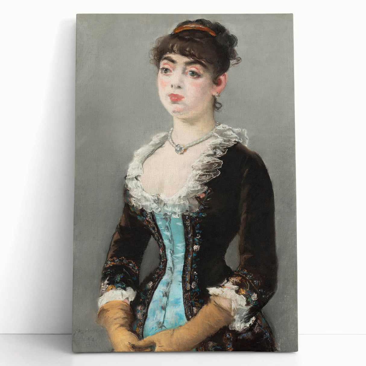 Black and white print of Edouard Manet's painting on stretched canvas, ideal for kitchen wall art or bedroom ambiance.