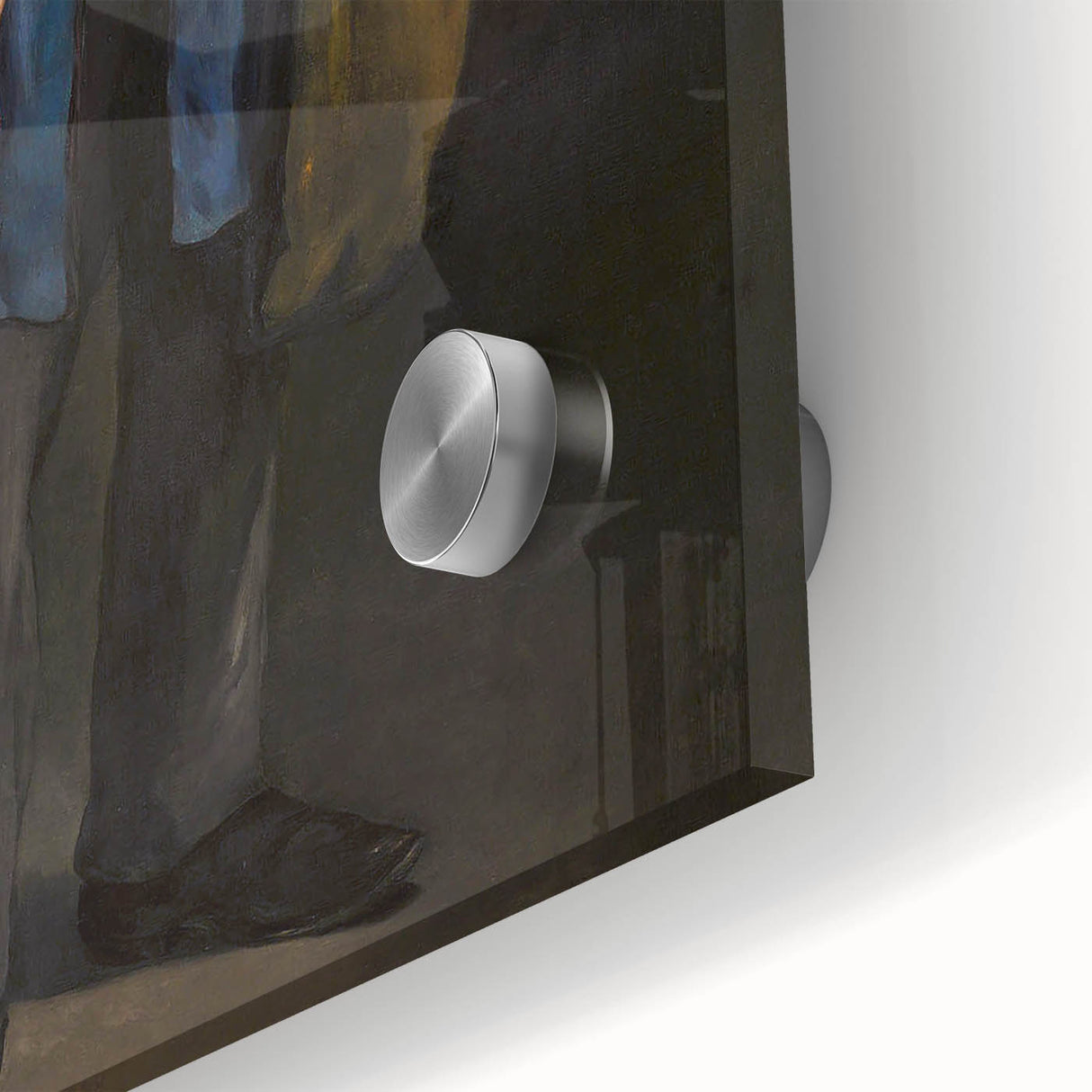Mid-century modernist art featuring large abstract shapes in earth tones on acrylic glass, suitable for dining room art.