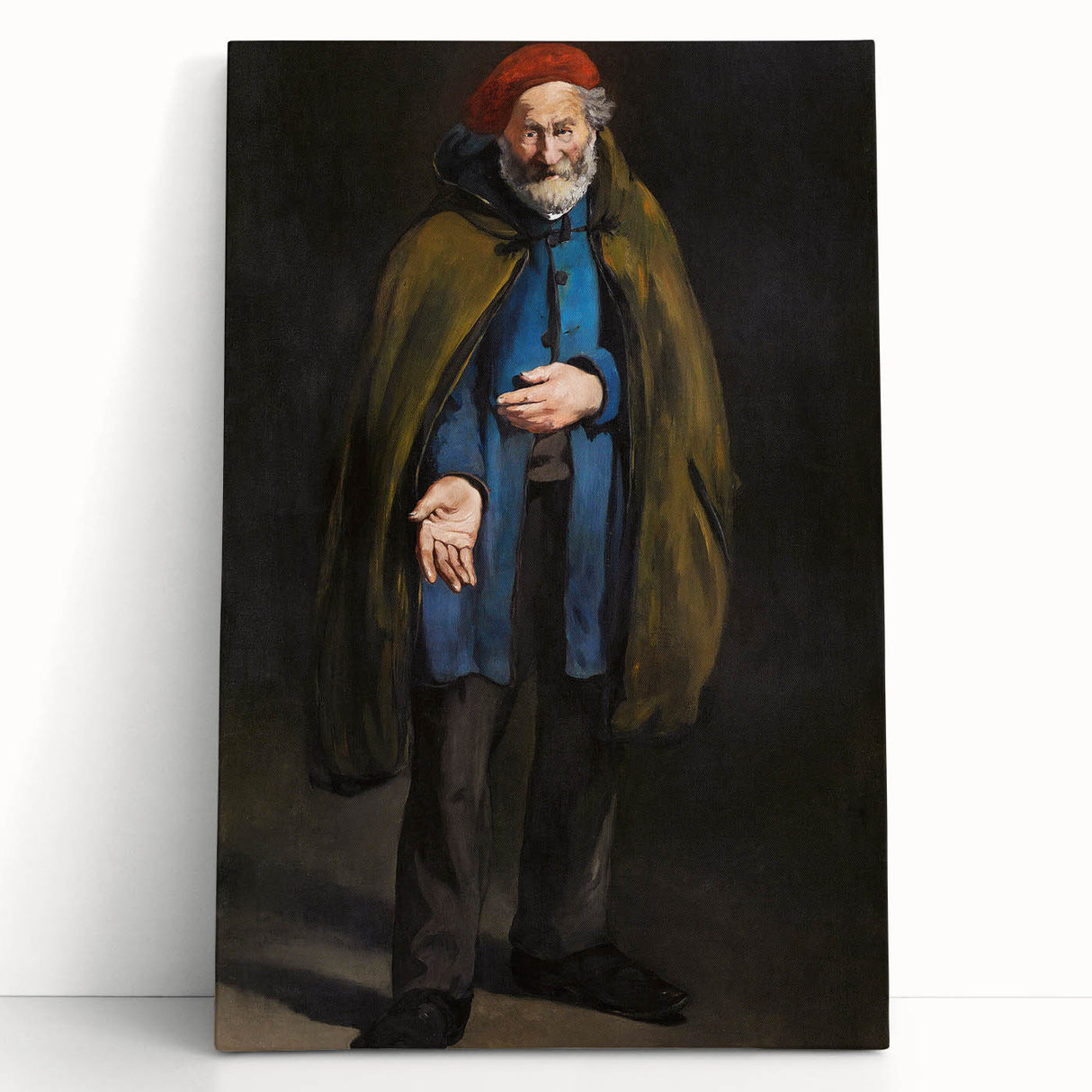 Black and white print of Edouard Manet's artwork on large stretched canvas.