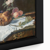 Close-up of a black framed canvas featuring a colorful, textured depiction of Edouard Manet's impressionist style.