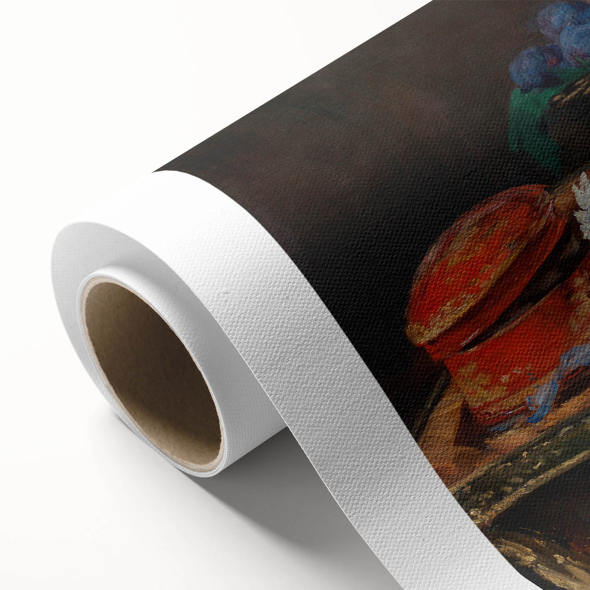 Art deco poster of a vibrant floral scene on rolled canvas, ideal for nursery wall art or dining room decor.