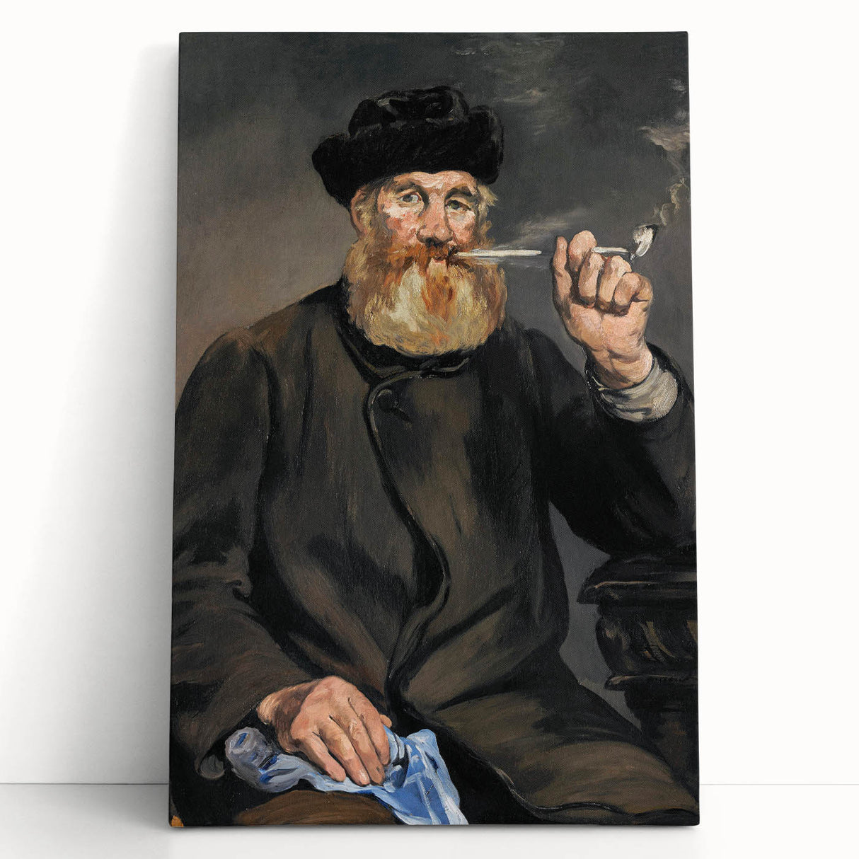 Large black and white print of Edouard Manet's artwork on stretched canvas, ideal for kitchen wall art or bedroom ambiance.