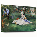 Side view of an Edouard Manet acrylic print featuring a vibrant impressionist scene, ideal for dining room art.