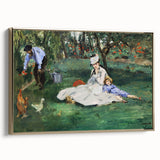 Vintage poster art of a landscape painting in a black frame on canvas, ideal for bedroom wall decor.