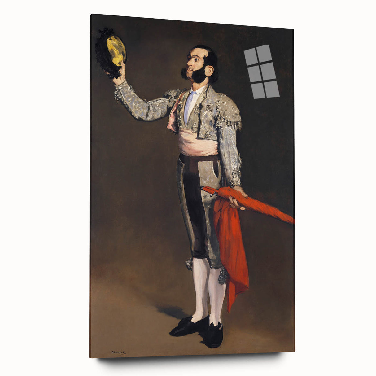 Side view of an Edouard Manet impressionist painting on acrylic glass, featuring soft pastel hues.
