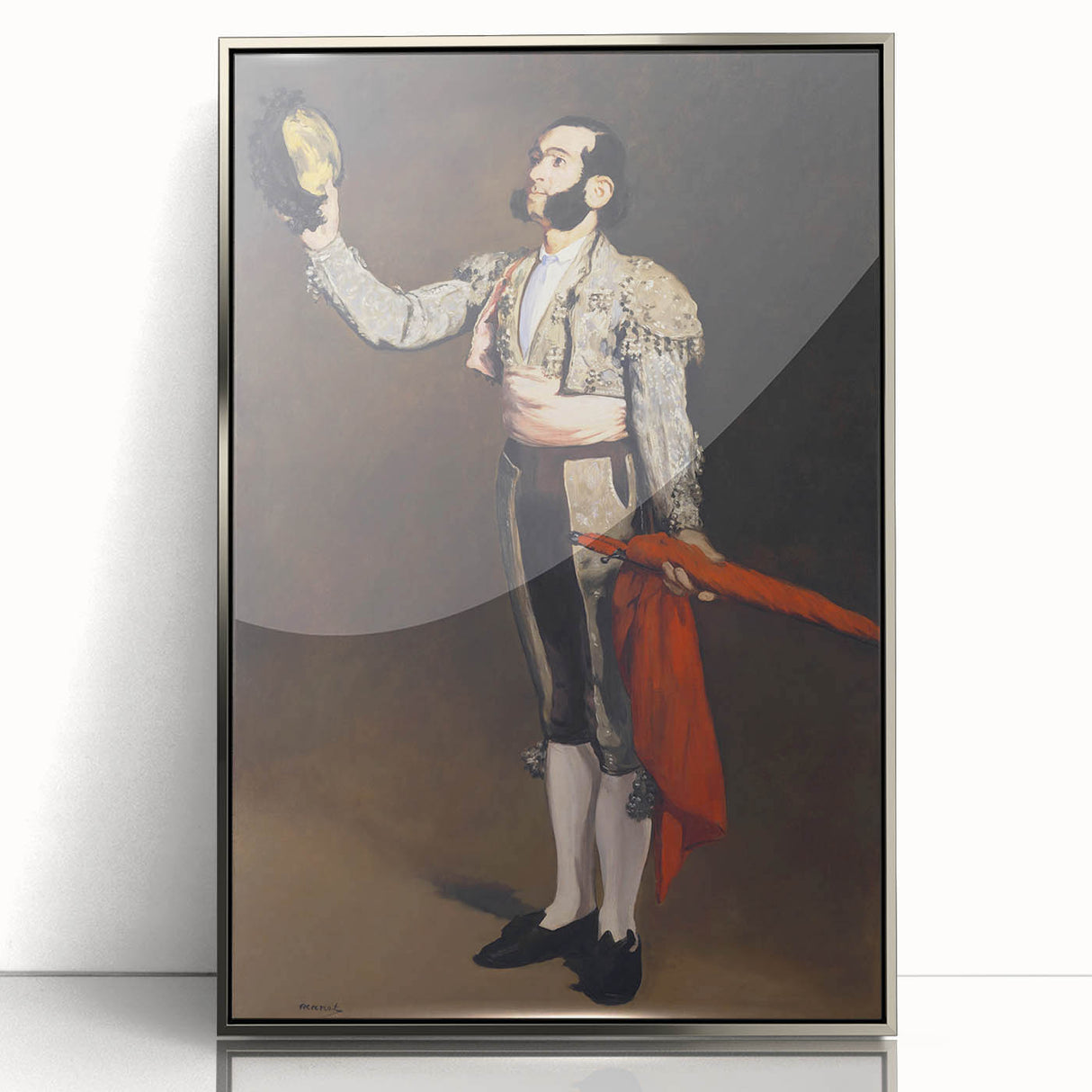 Mid-century modernist art by Edouard Manet, featuring a muted color palette in a silver-framed acrylic.