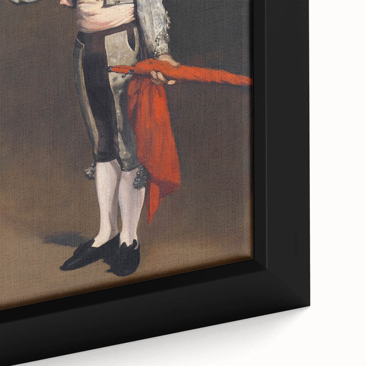 Close-up of a textured black wall art featuring colorful, impressionistic strokes on a framed canvas.