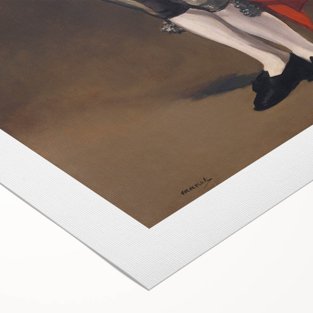 Art deco poster featuring an Edouard Manet design on rolled canvas with muted gray and blue tones.