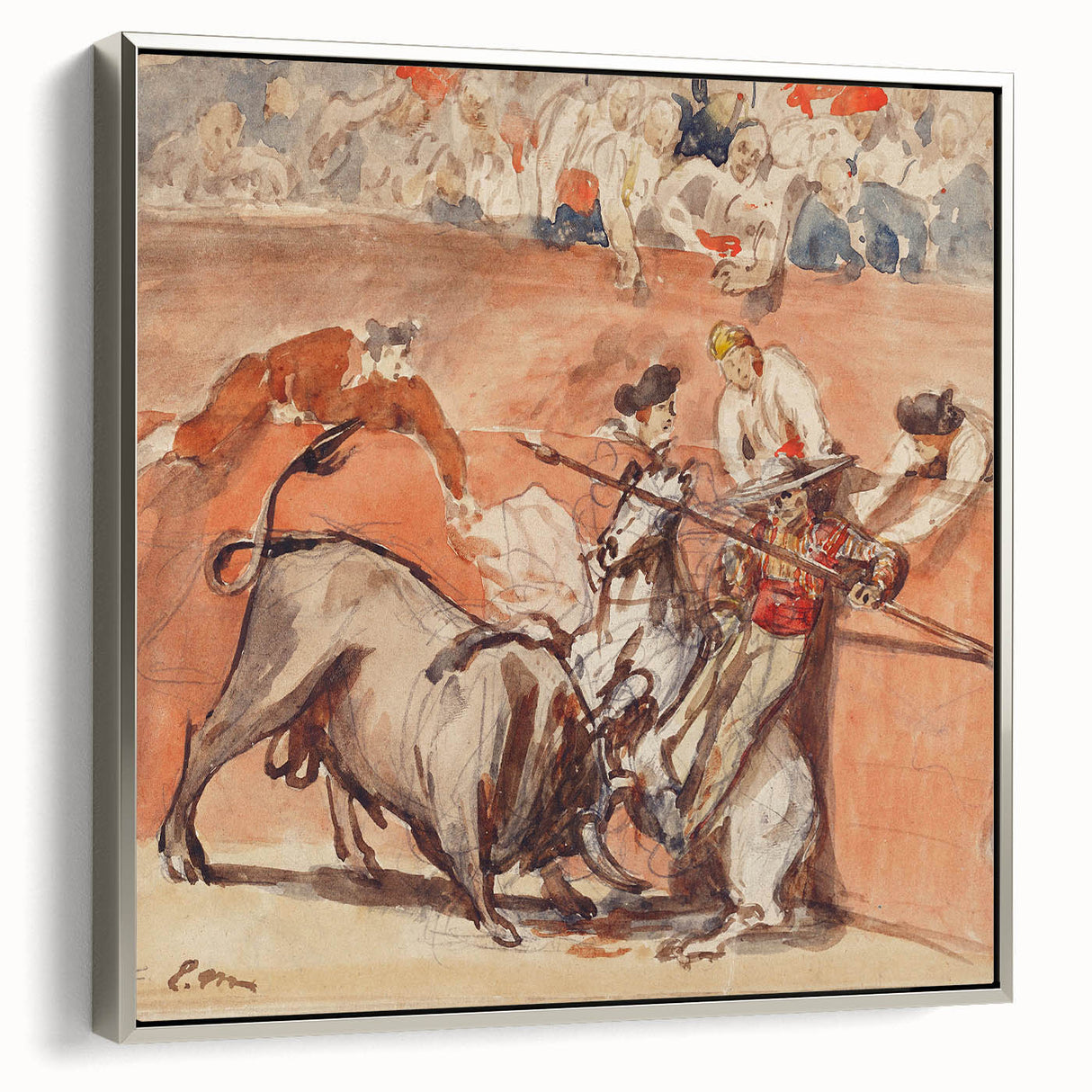 Landscape art painting featuring a colorful vintage poster design on a black framed canvas, ideal for living room decor.