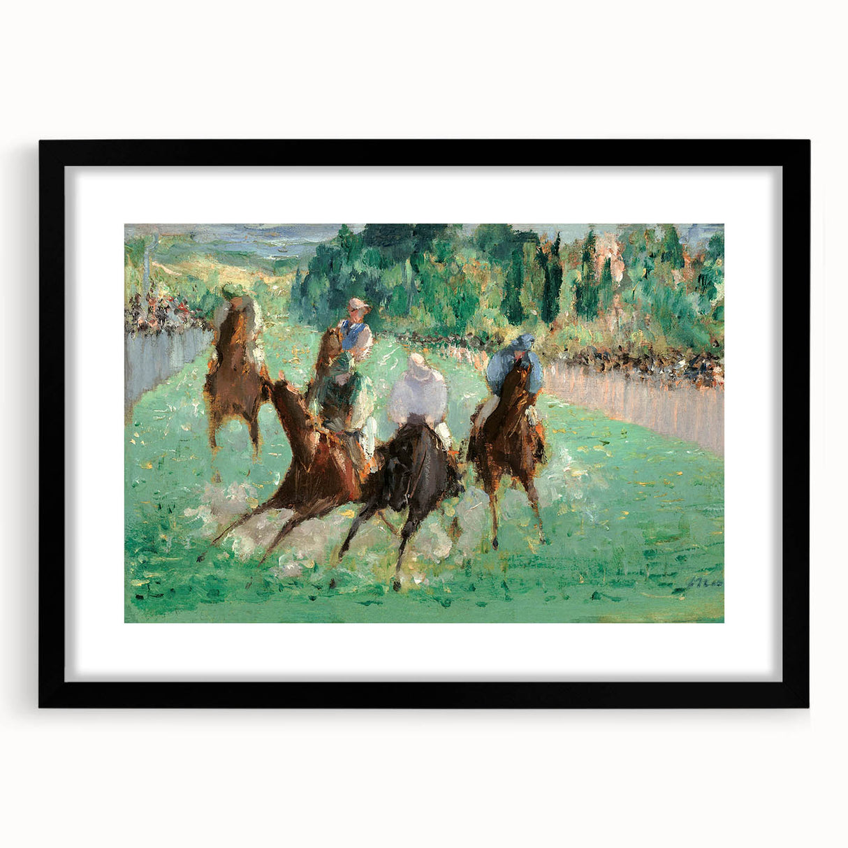 Extra large framed abstract art print featuring colorful, textured brushstrokes, ideal for living room decor.