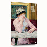 Side view of an Edouard Manet acrylic print featuring a realistic outdoor café scene, ideal for dining room decor.
