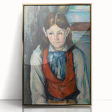 Large art print of a Paul Cézanne landscape in muted green and blue tones, framed in gold acrylic.