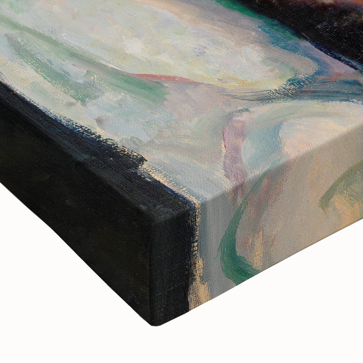 Large art featuring a black and white landscape painting on stretched canvas, ideal for bedroom decor.