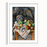 Abstract art print of Paul Cézanne's design in white frame, featuring muted earth tones, ideal for dining room decor.