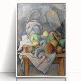 Art deco poster of Paul Cézanne’s landscape, muted green and blue tones on framed acrylic, ideal for modern art wall decor.