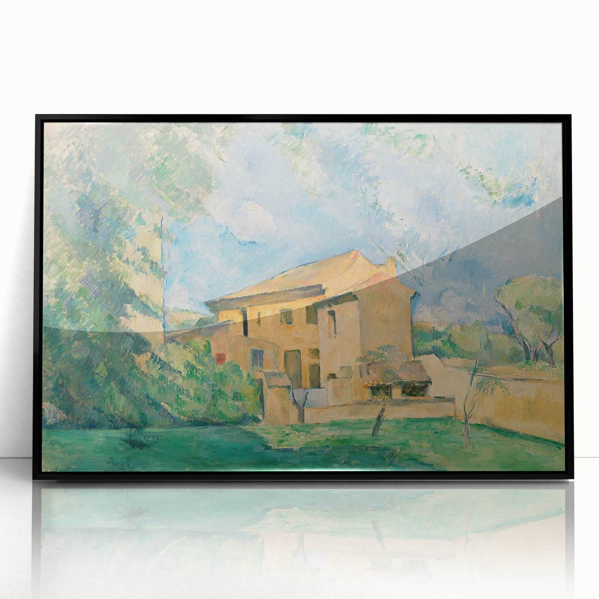 Large abstract wall art featuring a Paul Cézanne-inspired design in muted earth tones on a framed acrylic.