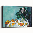 Black and white framed canvas featuring a vintage poster art style landscape painting, ideal for bedroom wall decor.