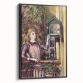 Black and white vintage poster art featuring a landscape painting, framed canvas, ideal for bedroom decor.