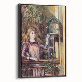 Black and white vintage poster art featuring a landscape painting, framed canvas, ideal for bedroom decor.
