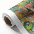 Art deco poster of a serene landscape on rolled canvas, featuring soft pastel colors, ideal for nursery wall art.