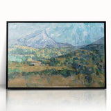 Large abstract wall art by Paul Cézanne in black frame, featuring mid-century modernist style with muted color palette.