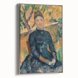 Framed canvas of a Paul Cézanne landscape painting, featuring muted earth tones with a silver frame.