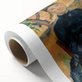 Art deco poster of a pastoral landscape in muted earth tones on rolled canvas, ideal for nursery wall art.