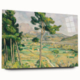 Large abstract wall art by Paul Cezanne featuring muted earth tones on acrylic glass, ideal for bedroom or dining room decor.