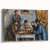 Landscape art painting by Paul Cezanne on framed canvas, featuring colorful foliage and silver frame.