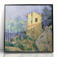 Large abstract wall art by Paul Cézanne featuring mid-century modernist design, muted earth tones, framed in black acrylic.